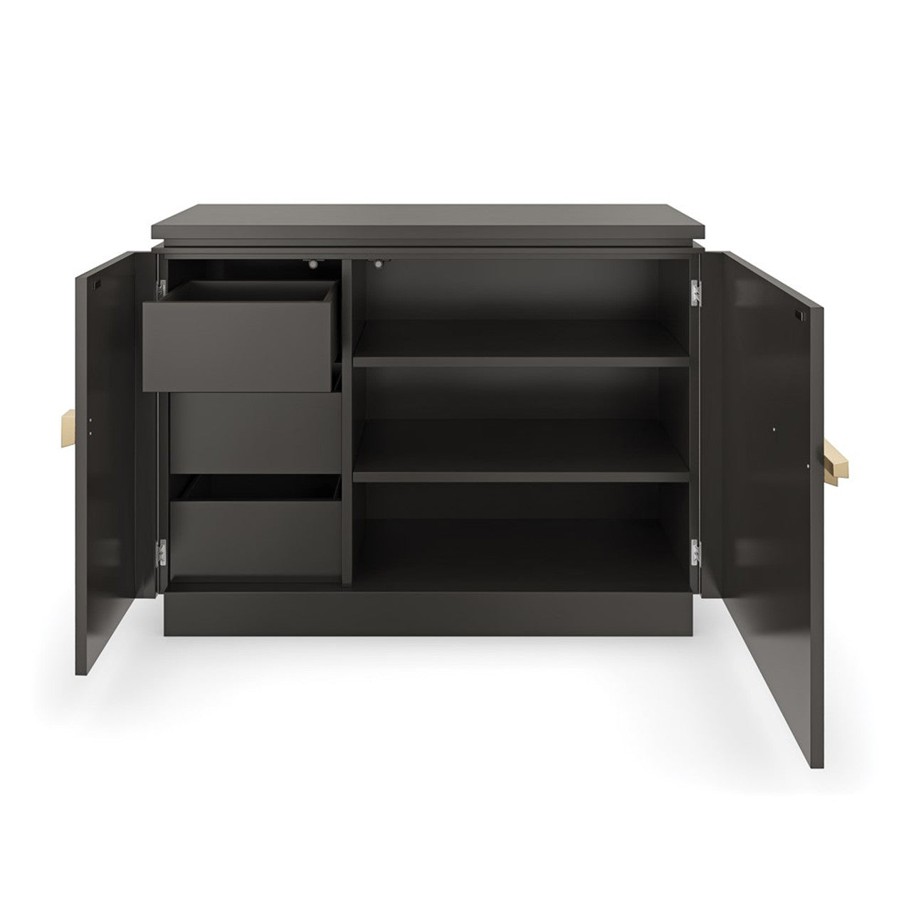 Japanese-Inspired Chest with Brushed Gold Hardware and Charcoal Finish – Showroom Sample