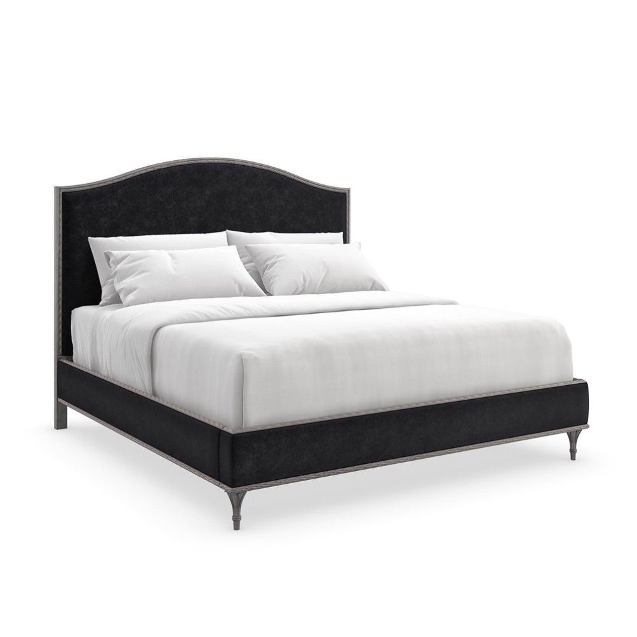 Luxurious Upholstered King Bed with Sea Smoke Leaf Trim – Sophisticated Showroom Sample