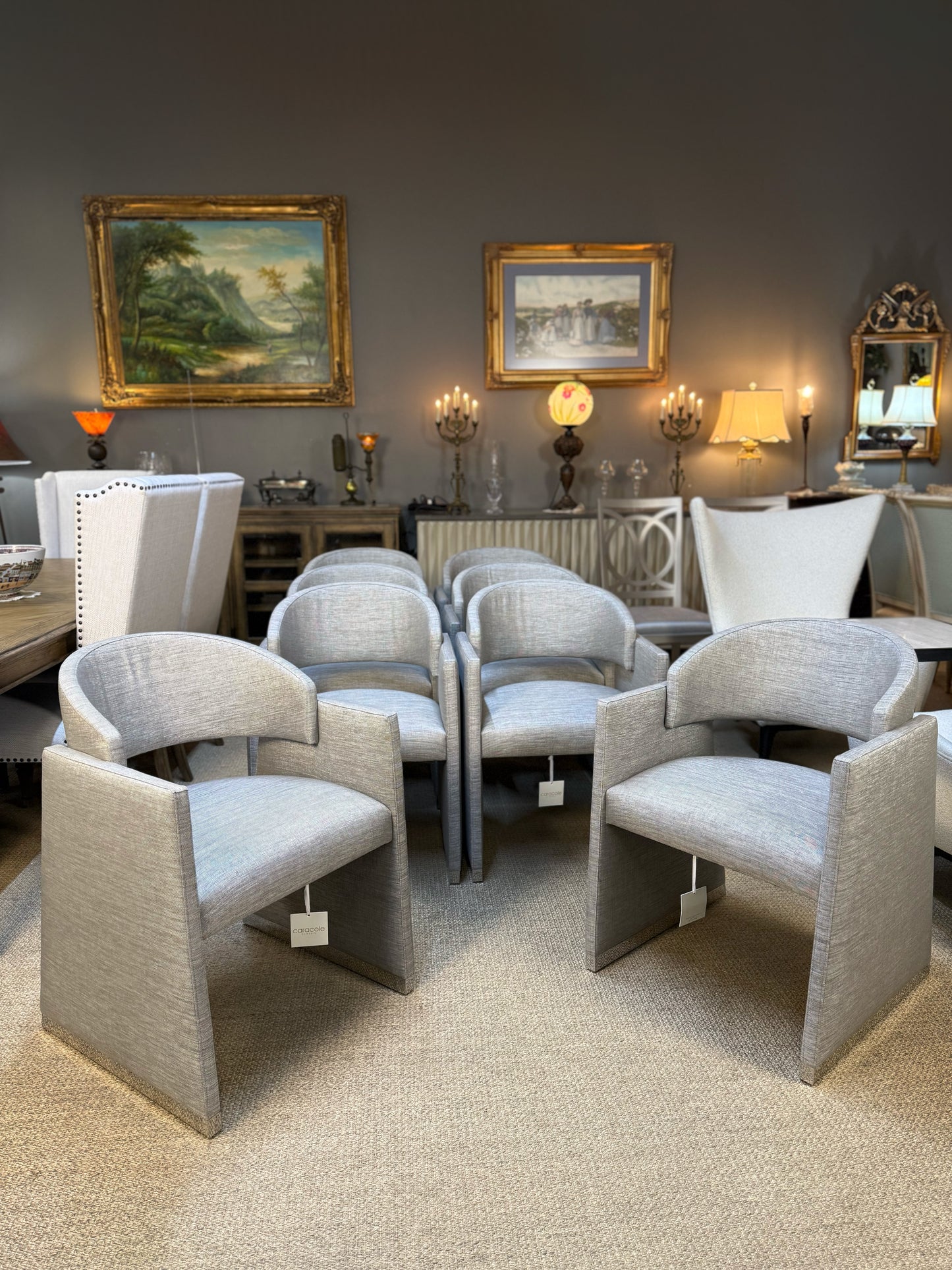 Caracole “Polish Off” Upholstered Dining Chairs – Set of 8 | Showroom Sample