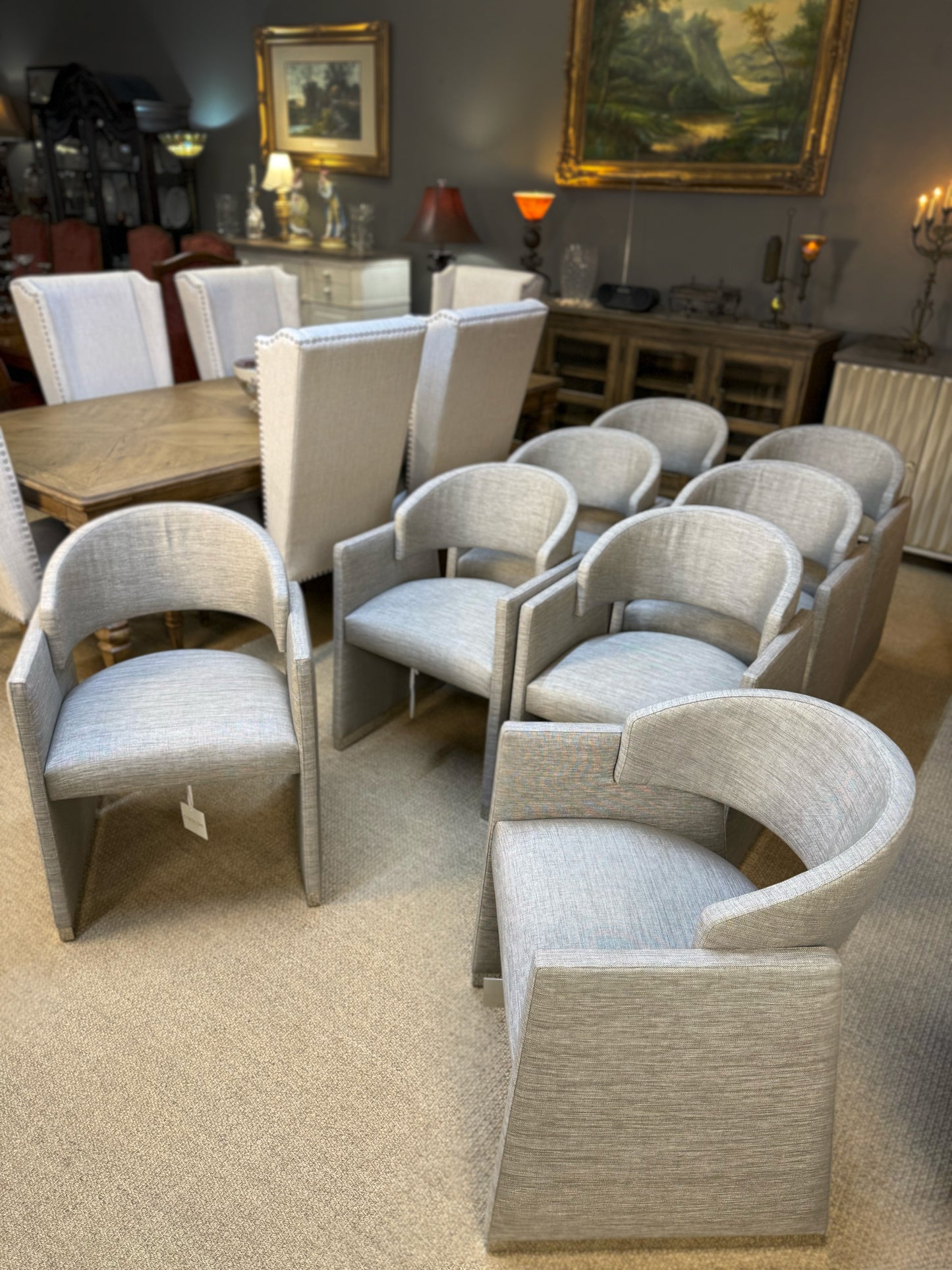 Caracole “Polish Off” Upholstered Dining Chairs – Set of 8 | Showroom Sample