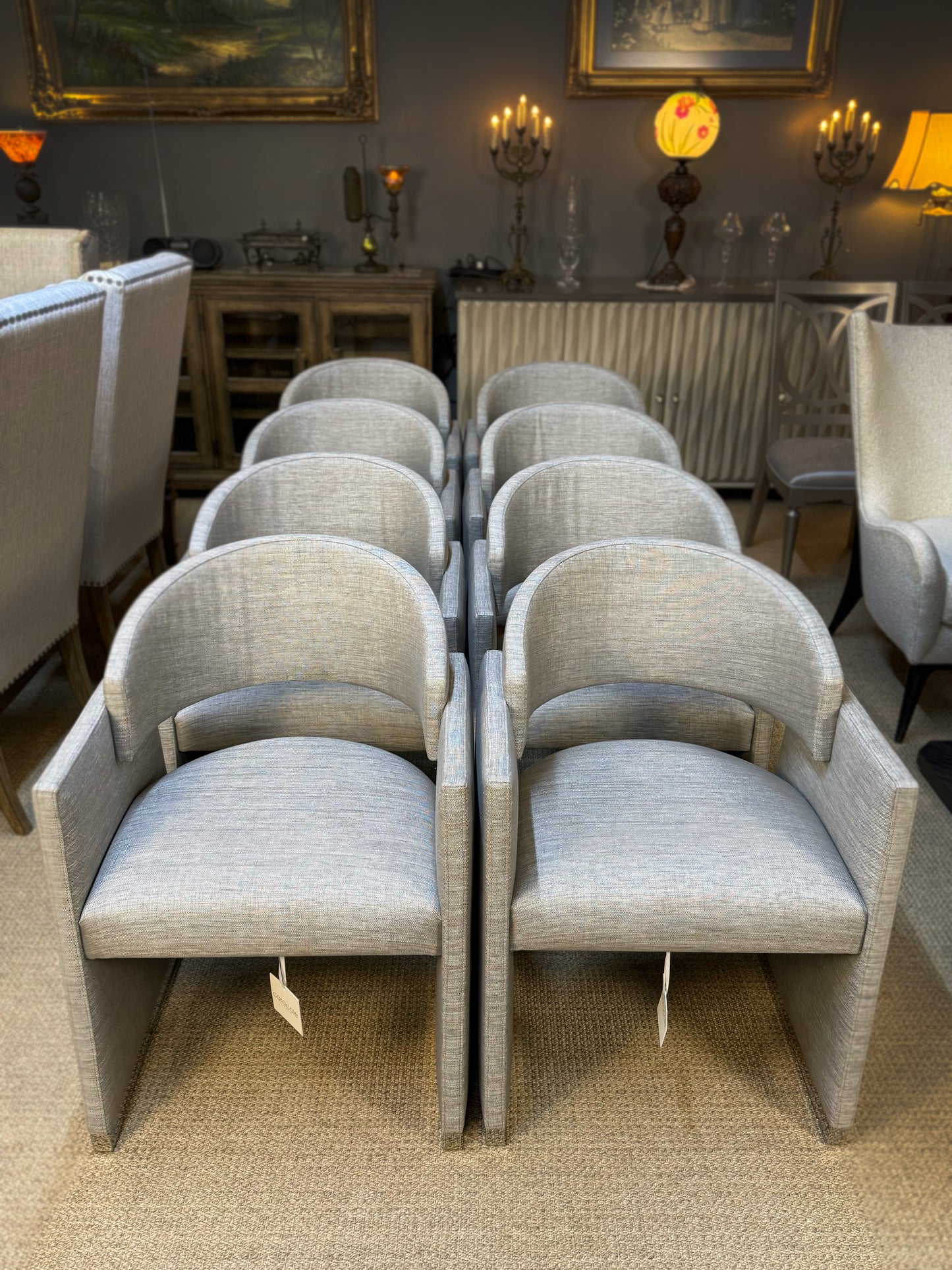 Caracole “Polish Off” Upholstered Dining Chairs – Set of 8 | Showroom Sample