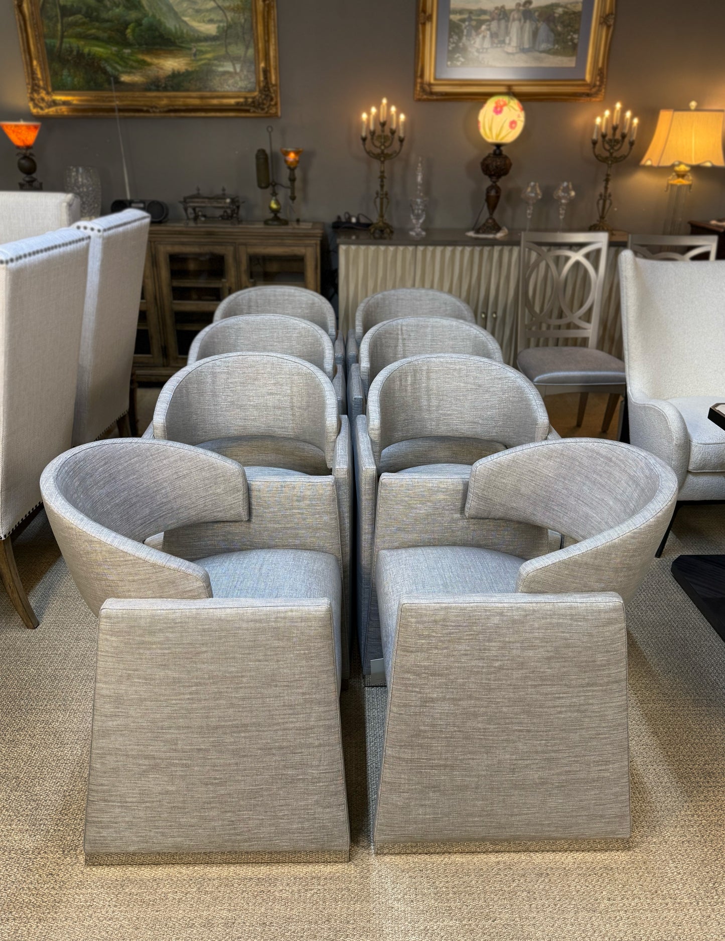 Caracole “Polish Off” Upholstered Dining Chairs – Set of 8 | Showroom Sample