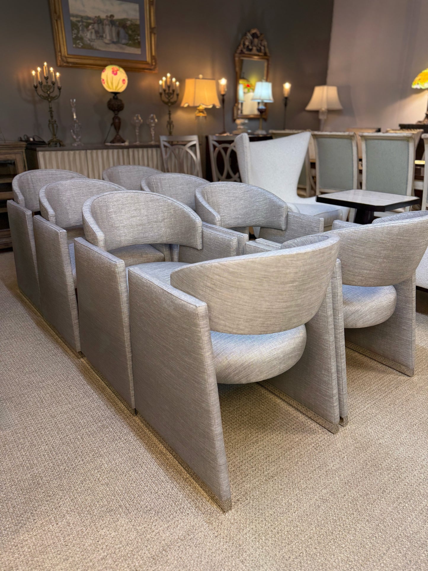 Caracole “Polish Off” Upholstered Dining Chairs – Set of 8 | Showroom Sample