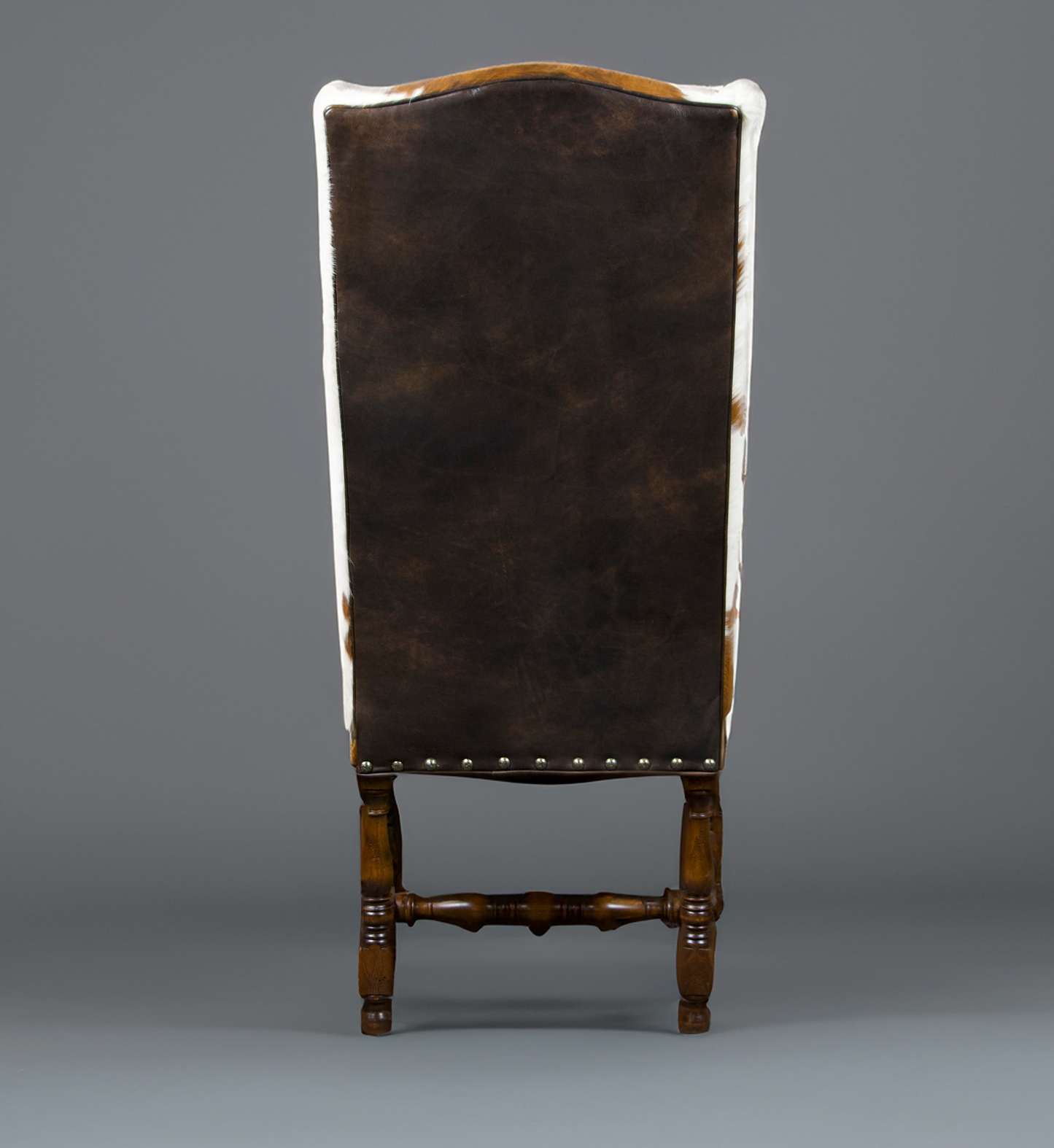 Rare Antique Cow Hide Leather Carved Club Chair.