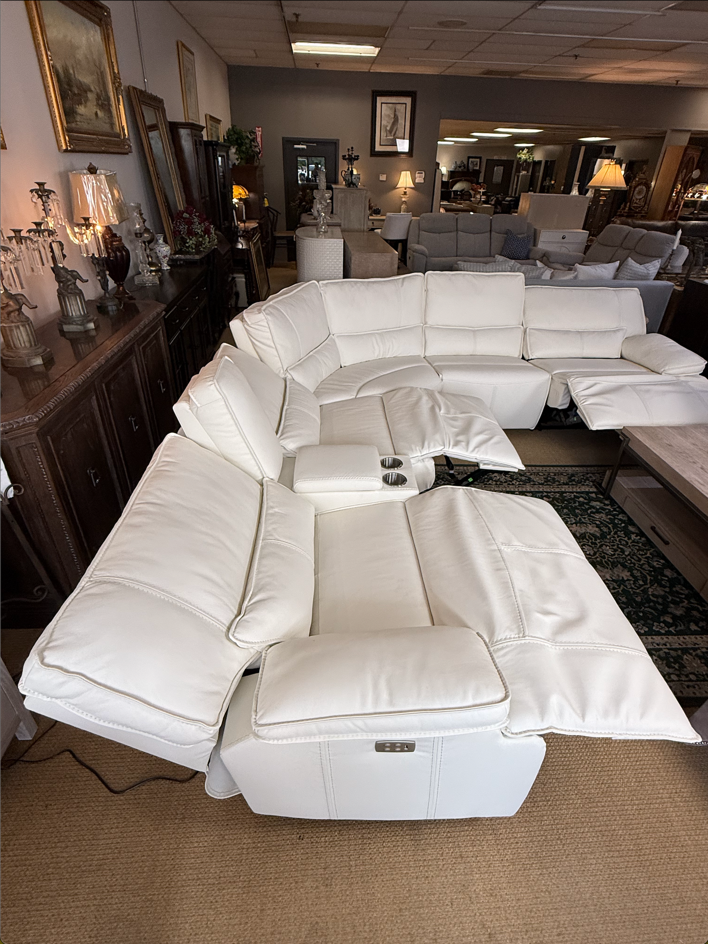 Creamy White Genuine Leather Power Reclining Sectional – Showroom Sample
