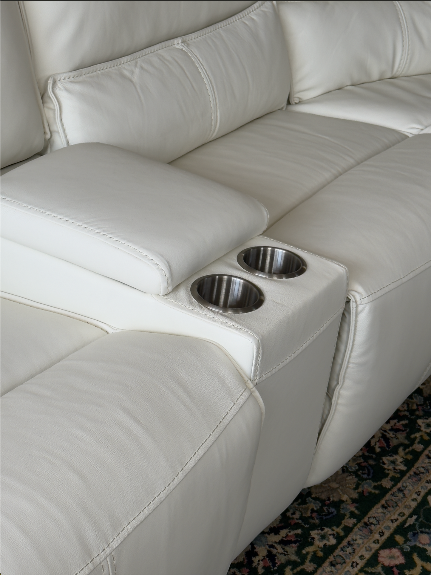 Creamy White Genuine Leather Power Reclining Sectional – Showroom Sample