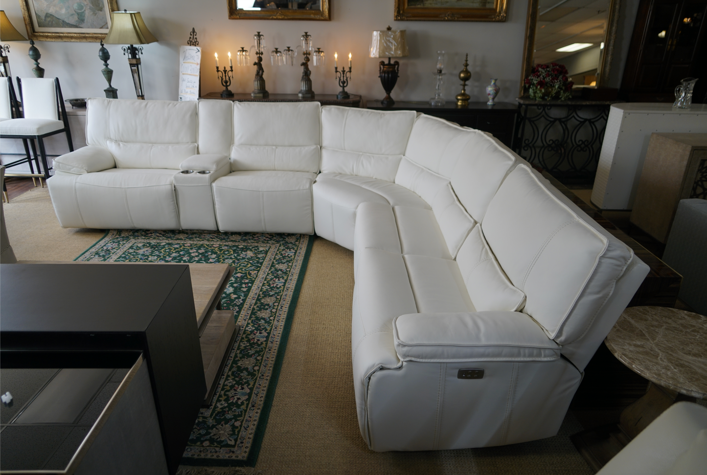 Creamy White Genuine Leather Power Reclining Sectional – Showroom Sample