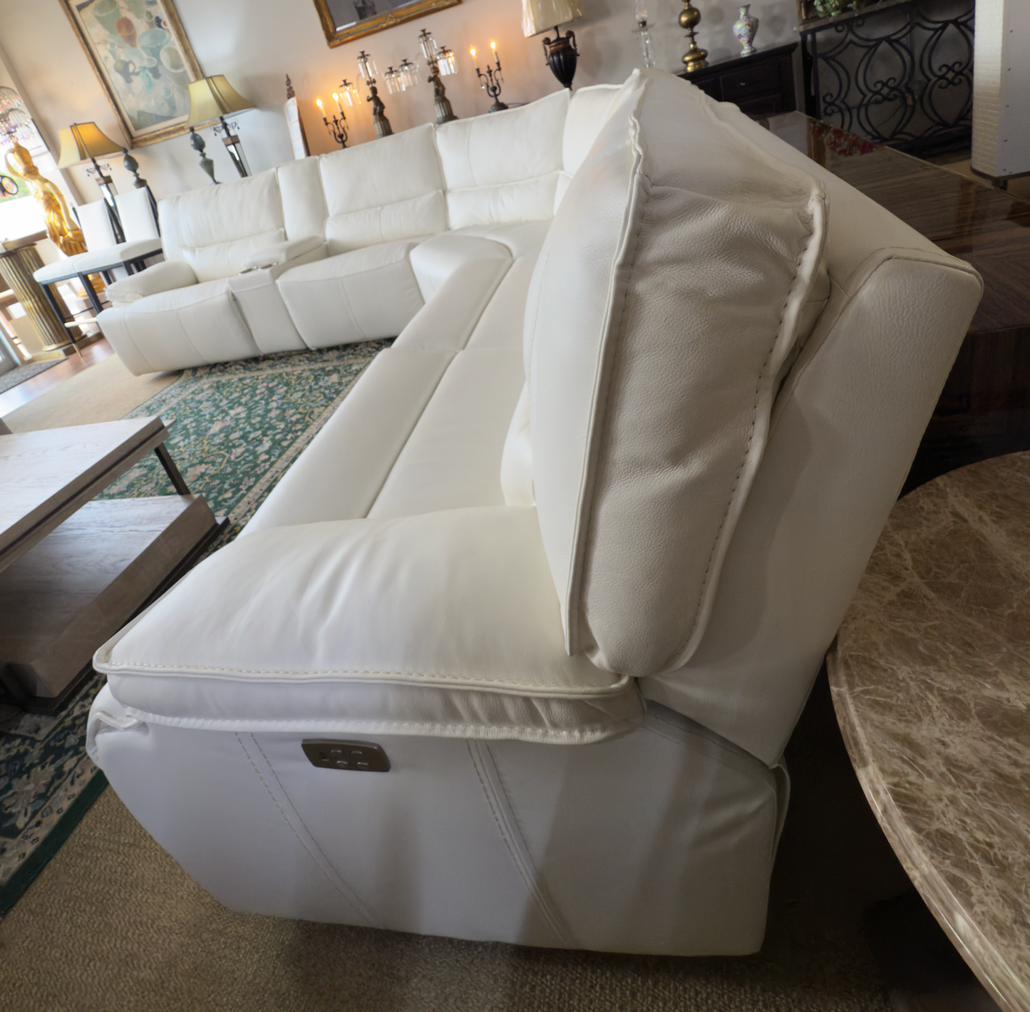 Creamy White Genuine Leather Power Reclining Sectional – Showroom Sample