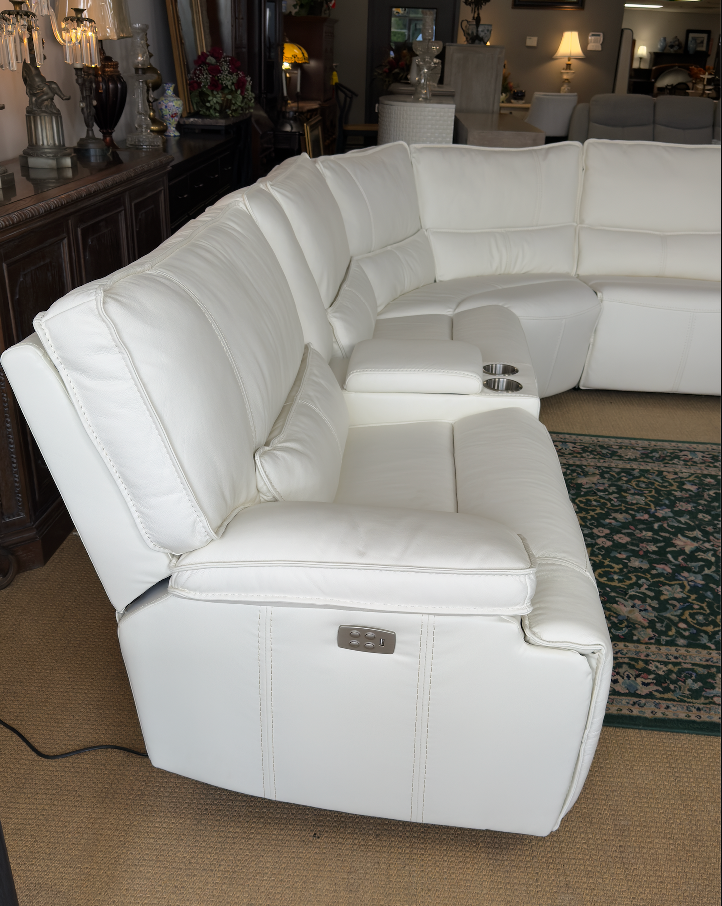 Creamy White Genuine Leather Power Reclining Sectional – Showroom Sample