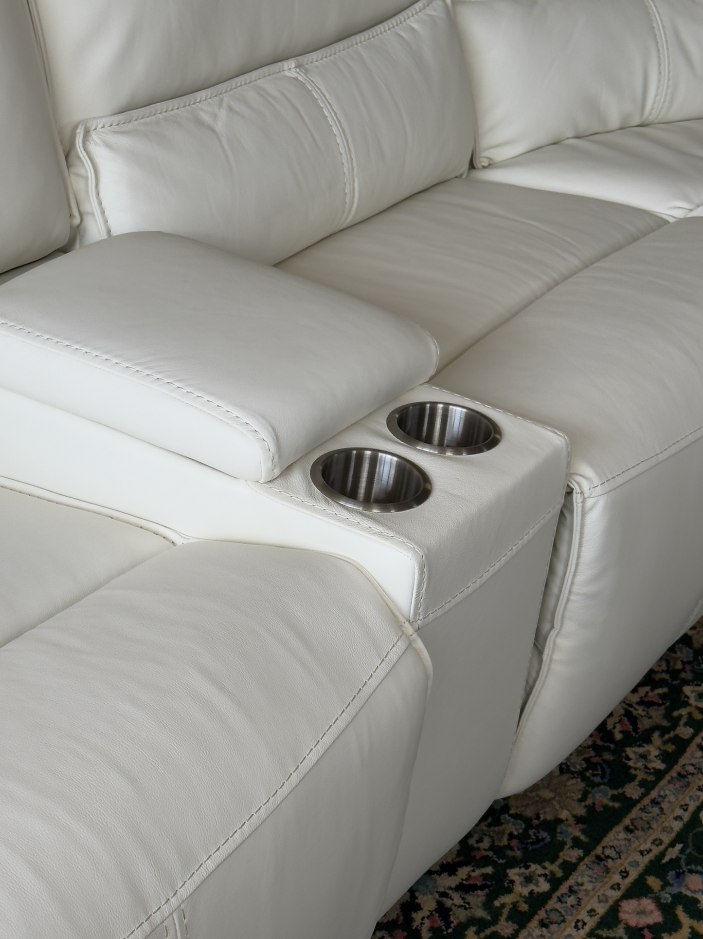 Creamy White Genuine Leather Power Reclining Sectional – Showroom Sample