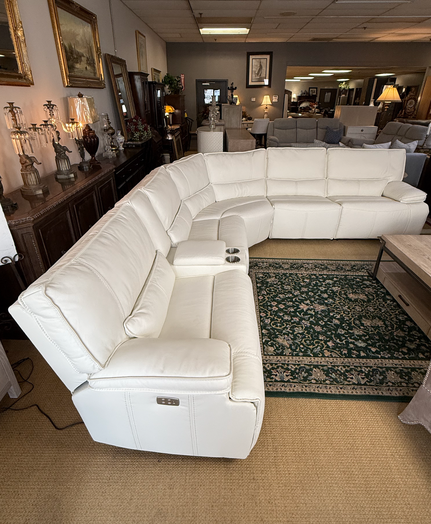 Creamy White Genuine Leather Power Reclining Sectional – Showroom Sample