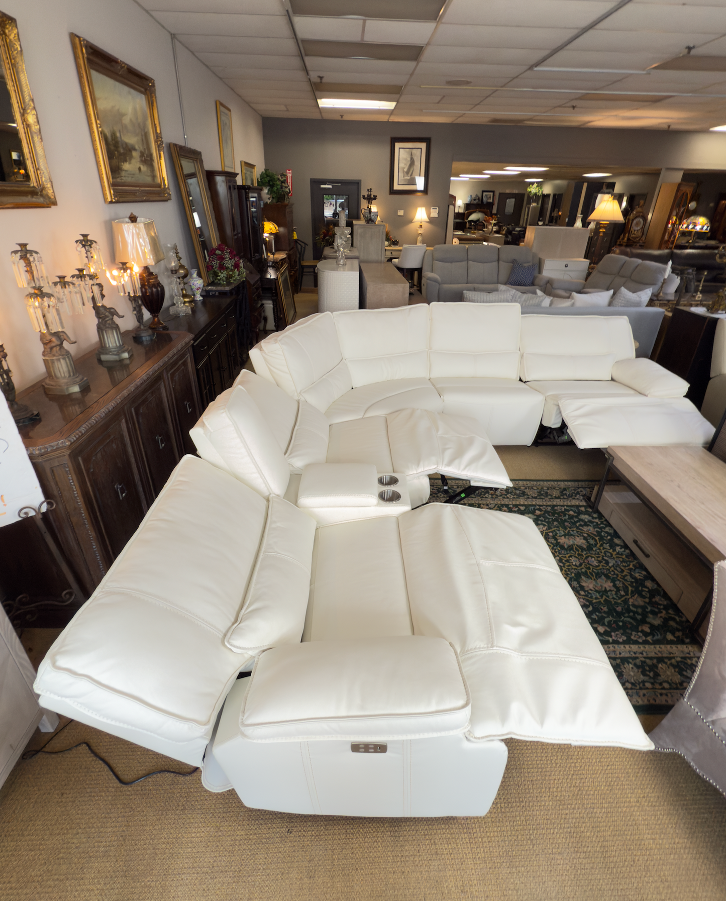 Creamy White Genuine Leather Power Reclining Sectional – Showroom Sample