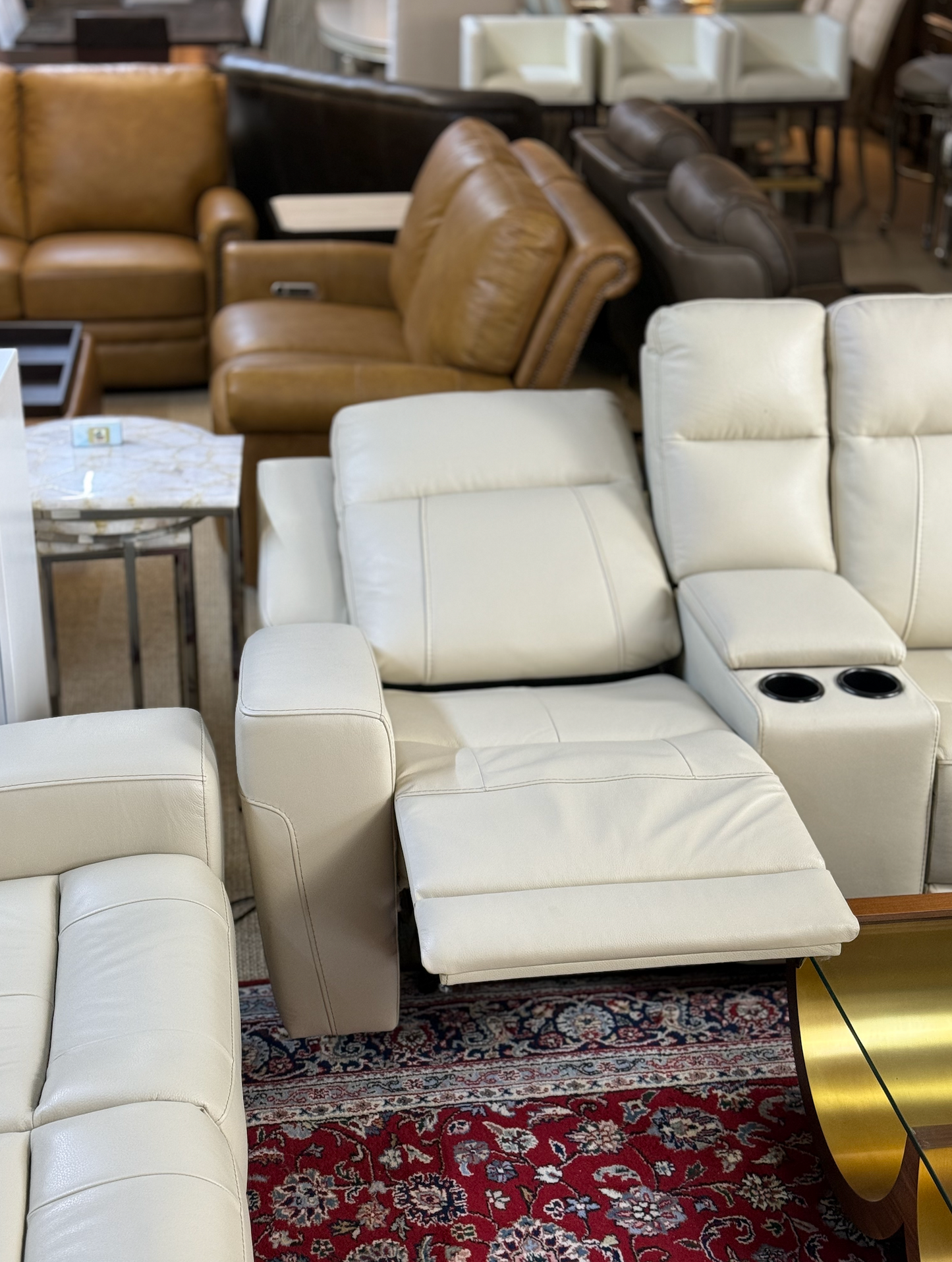 2-Piece Genuine Leather Power Reclining Sofa + Loveseat Set – Creamy White