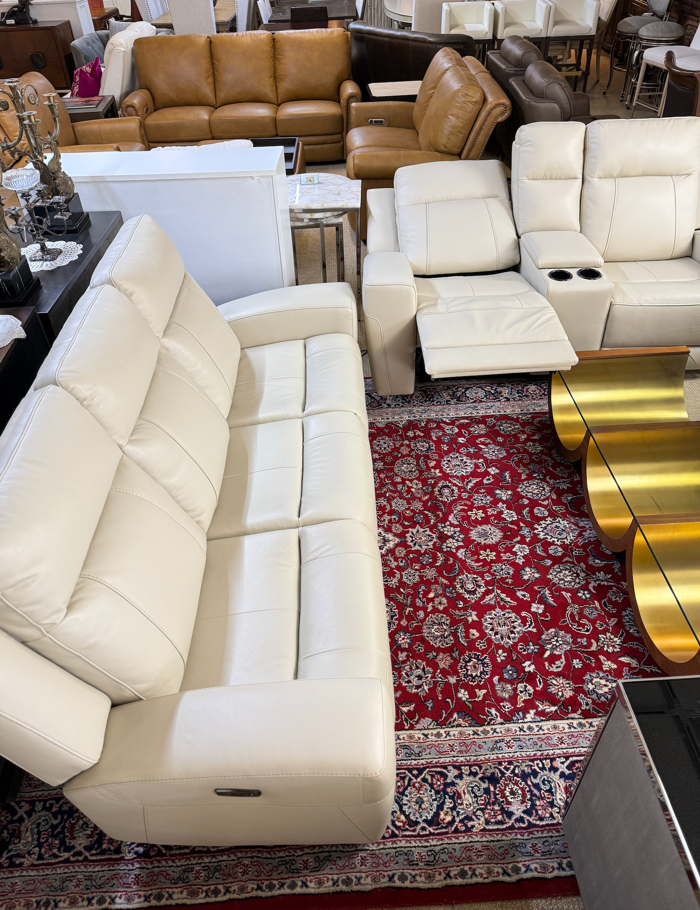 2-Piece Genuine Leather Power Reclining Sofa + Loveseat Set – Creamy White