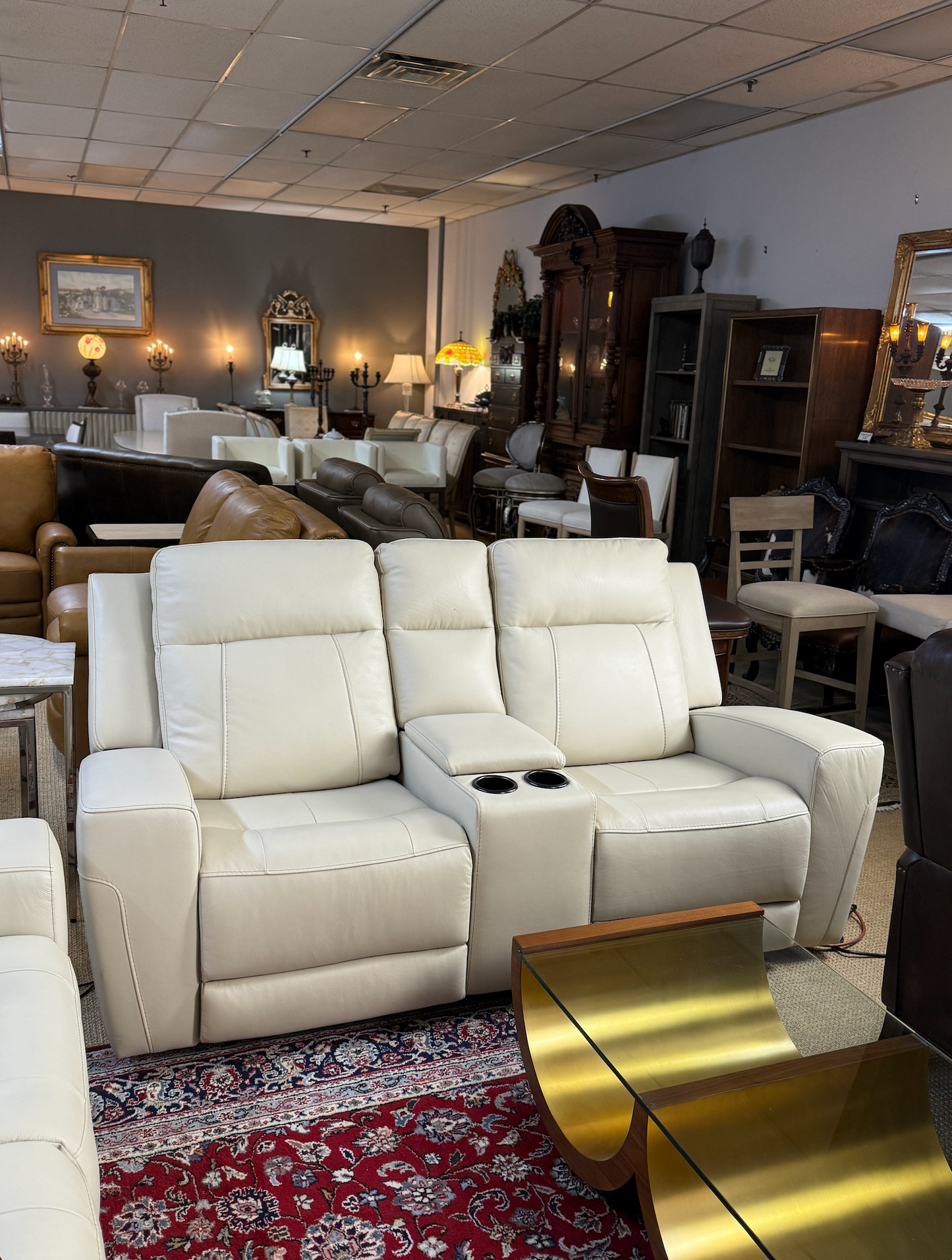 2-Piece Genuine Leather Power Reclining Sofa + Loveseat Set – Creamy White