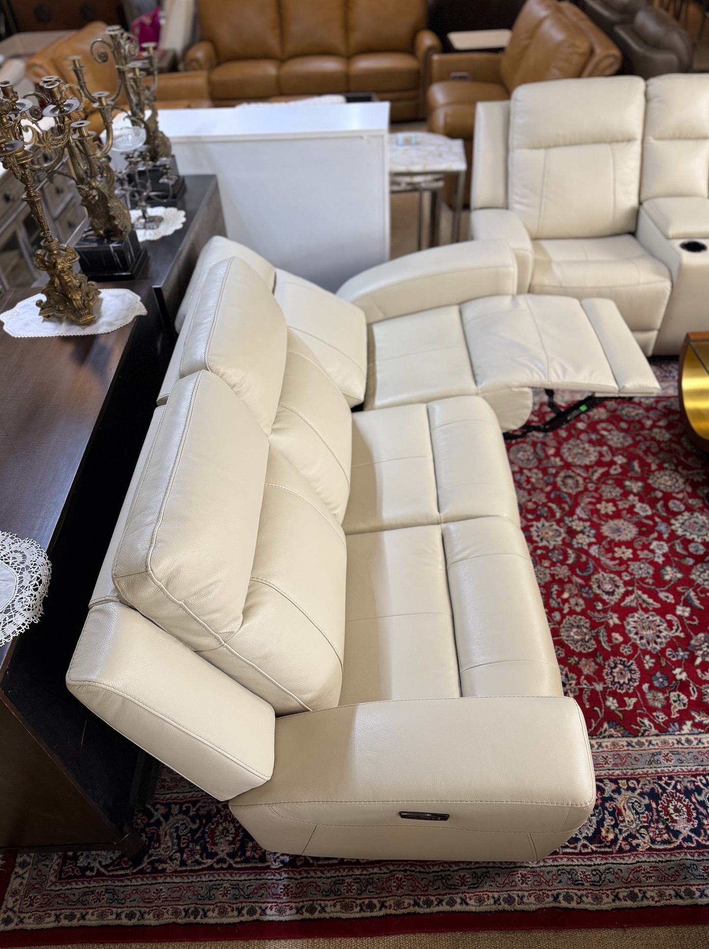 2-Piece Genuine Leather Power Reclining Sofa + Loveseat Set – Creamy White