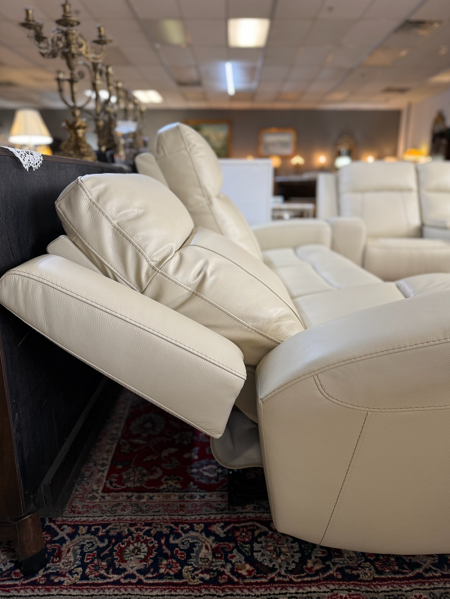 2-Piece Genuine Leather Power Reclining Sofa + Loveseat Set – Creamy White