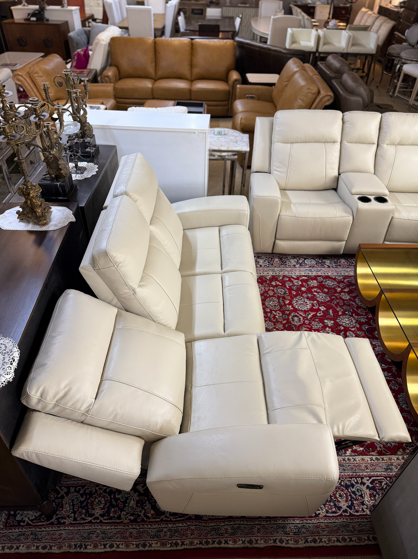 2-Piece Genuine Leather Power Reclining Sofa + Loveseat Set – Creamy White