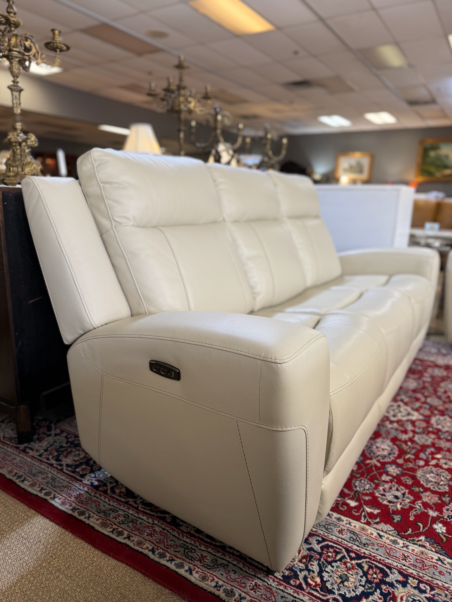 2-Piece Genuine Leather Power Reclining Sofa + Loveseat Set – Creamy White