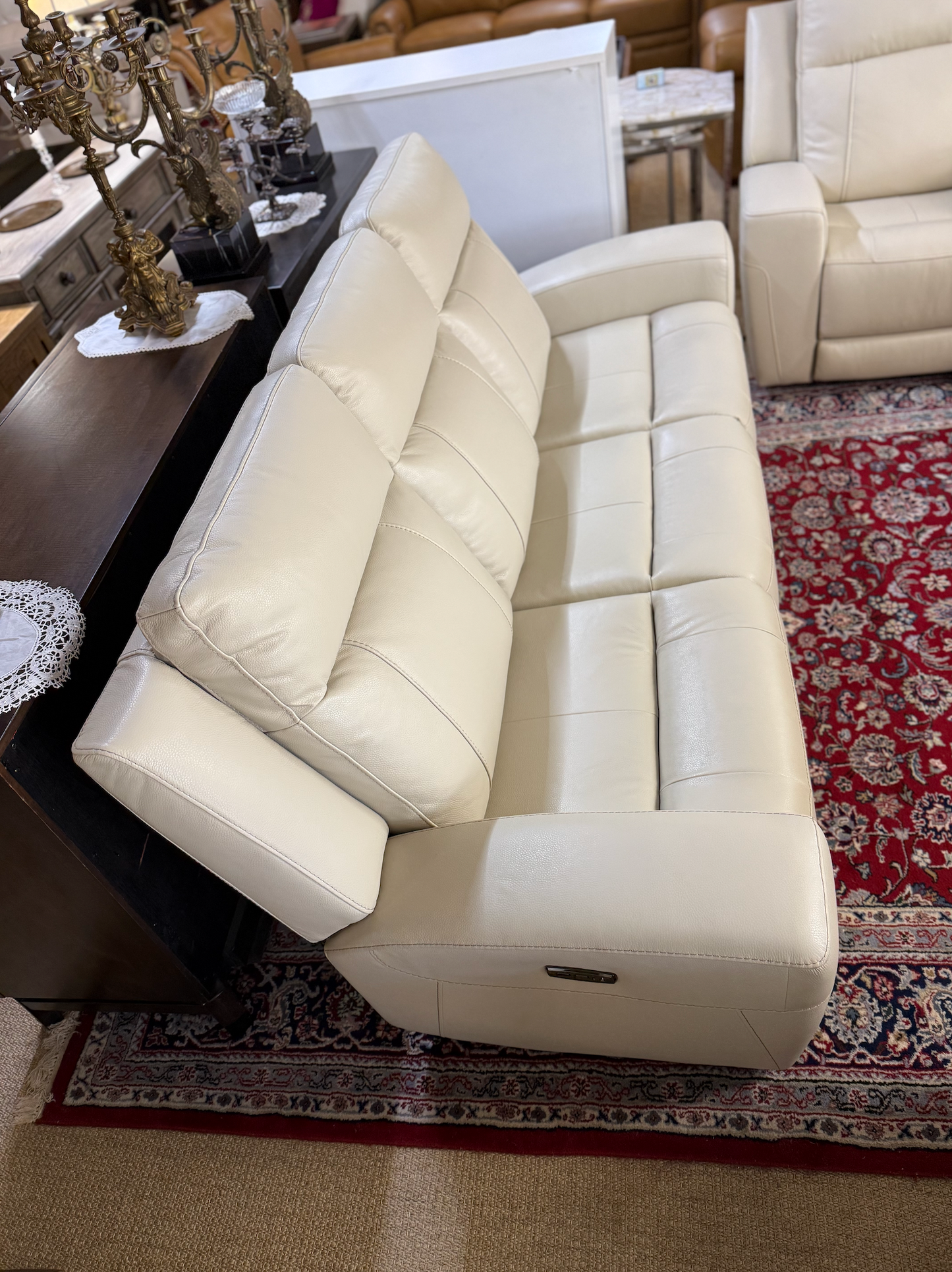 2-Piece Genuine Leather Power Reclining Sofa + Loveseat Set – Creamy White