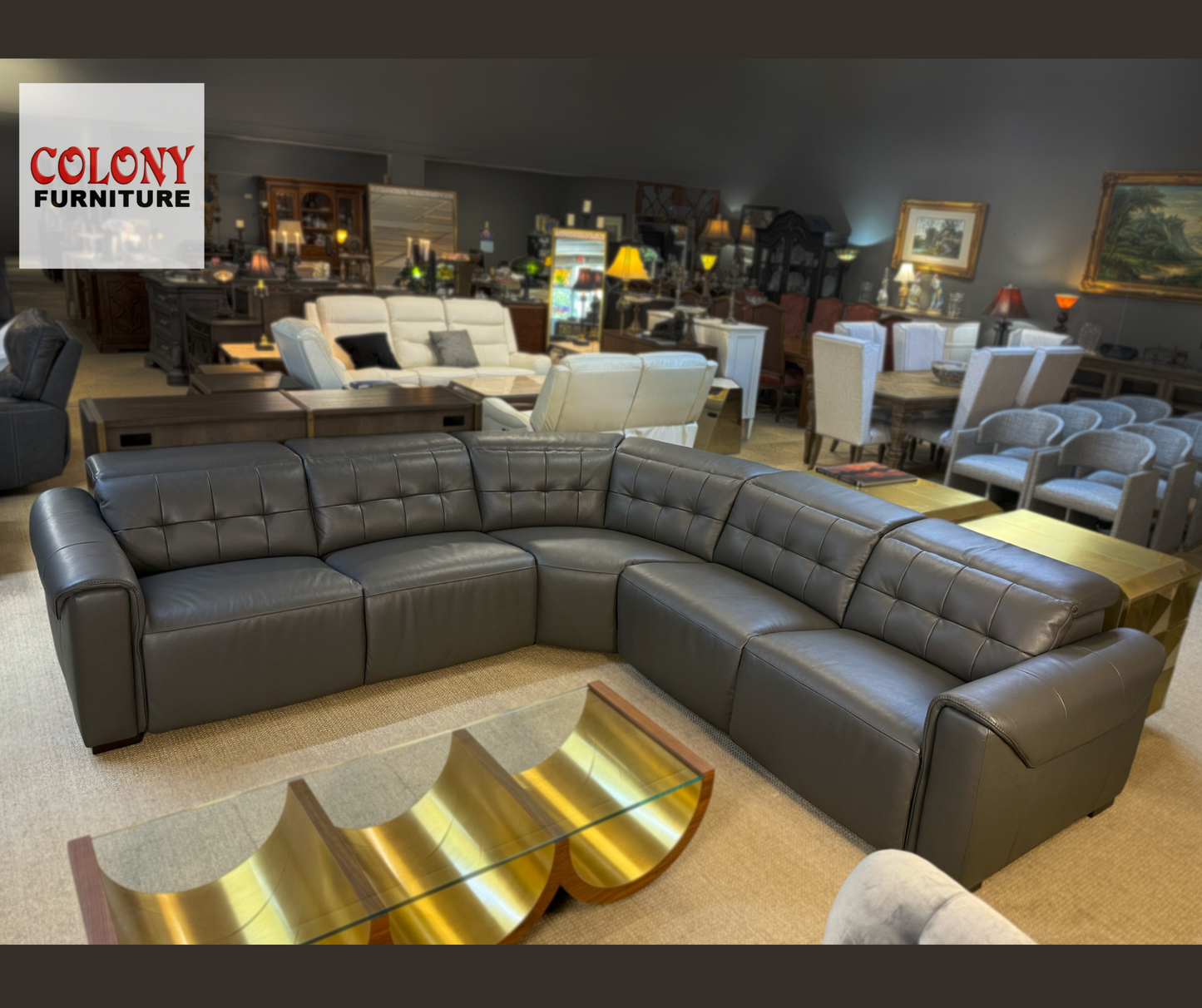Murray by Beverly Hills Furniture – Leather Power Reclining Sectional (3 Recliners) – Showroom Sample