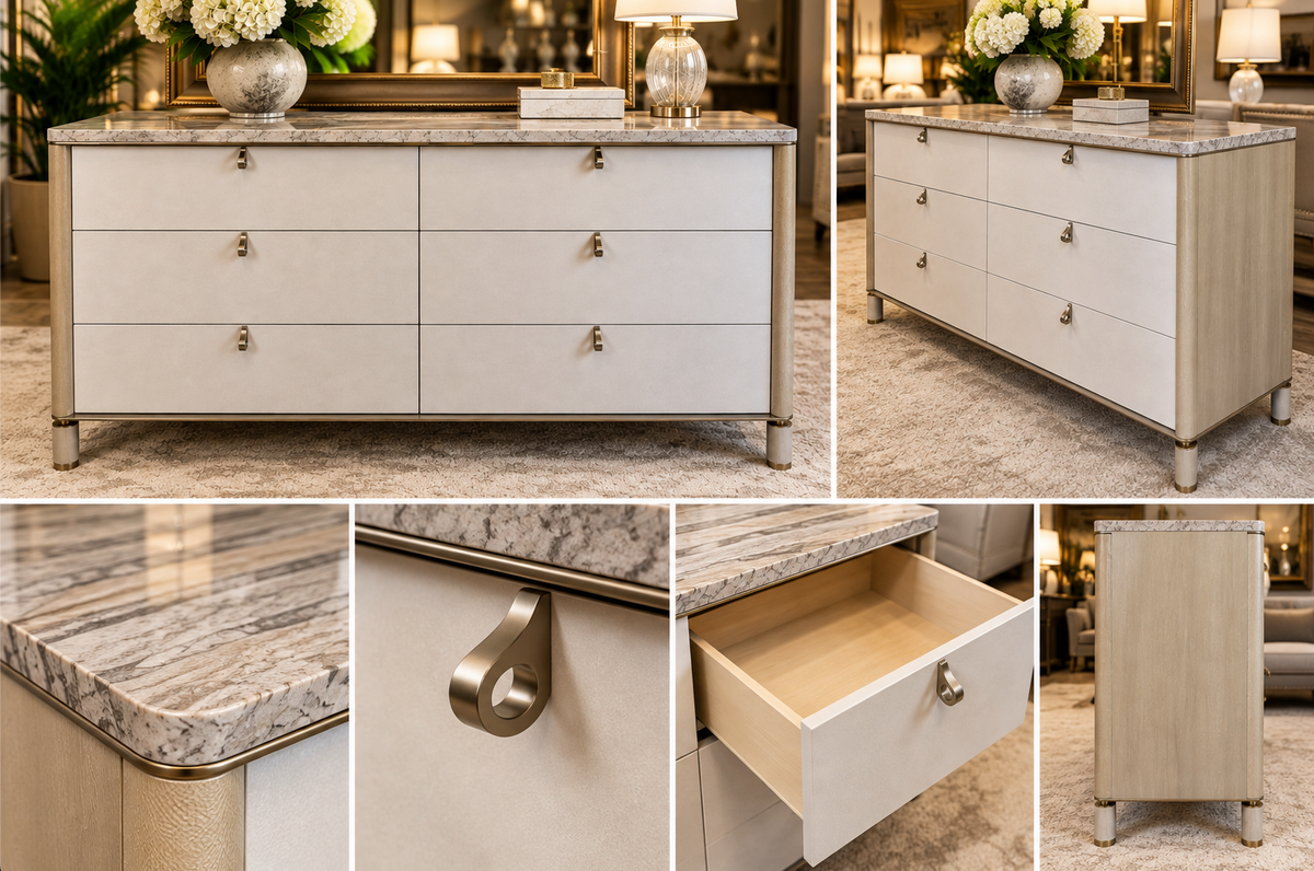 Balance 6-Drawer Dresser with Silver Travertine Top | Showroom Sample