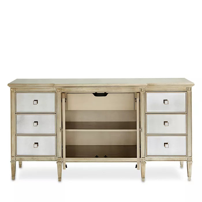 Caracole Classic La-Dee-Dah Dresser – Auric Silver Leaf with Antique Mirror Accents