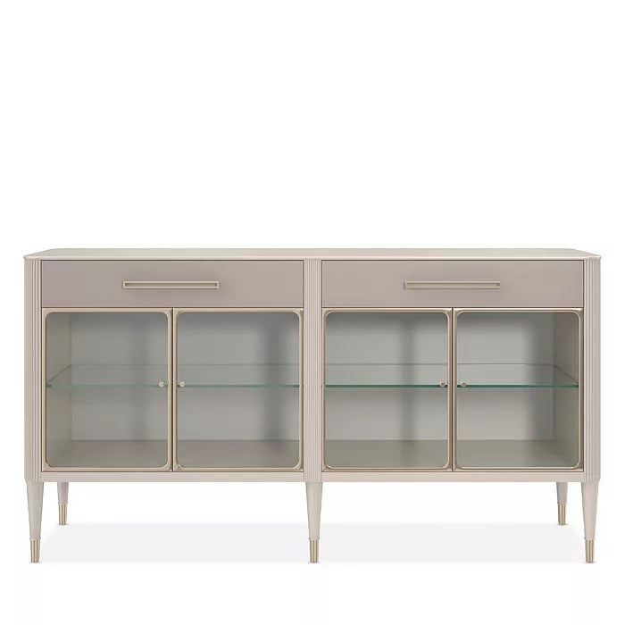 Elegant Matte Pearl Cabinet with Glass Doors and Adjustable Shelves – Showroom Sample