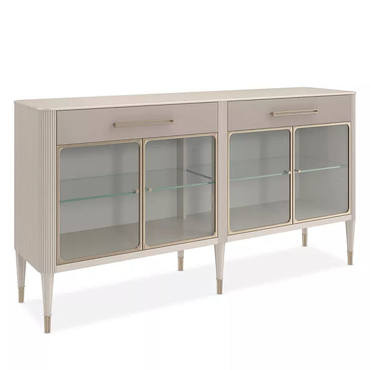 Elegant Matte Pearl Cabinet with Glass Doors and Adjustable Shelves – Showroom Sample