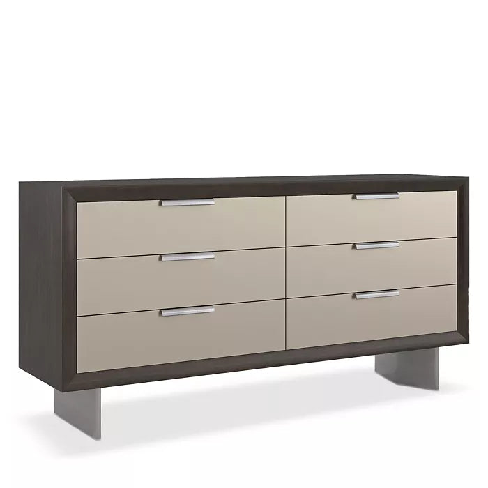 La Moda Collection: Bold Sepia Dresser with Bronze Mirror Fronts and Floating Jewelry Tray