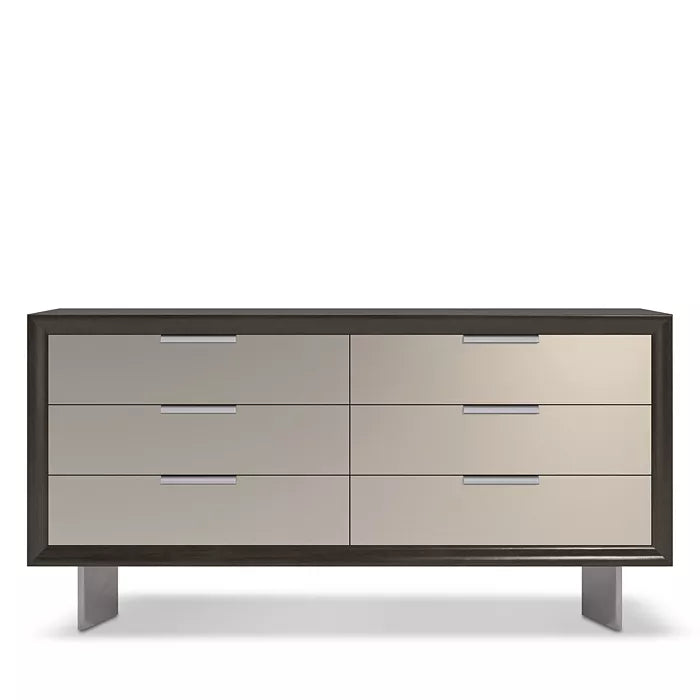 La Moda Collection: Bold Sepia Dresser with Bronze Mirror Fronts and Floating Jewelry Tray