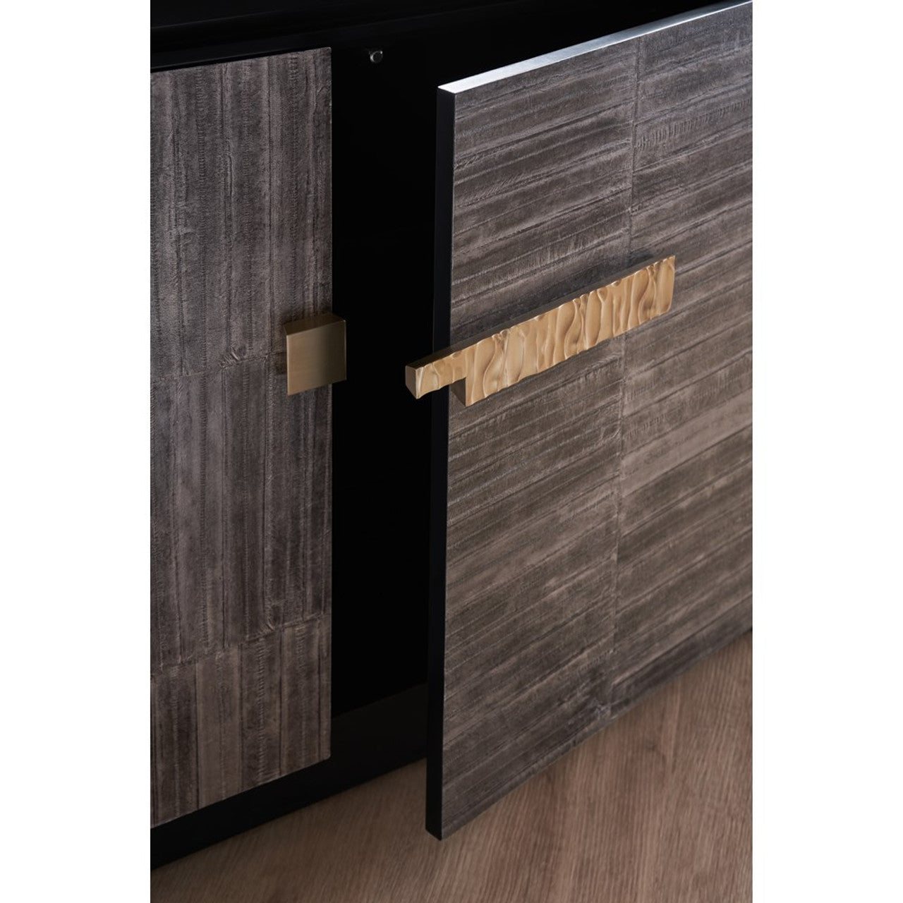 Japanese-Inspired Chest with Brushed Gold Hardware and Charcoal Finish – Showroom Sample