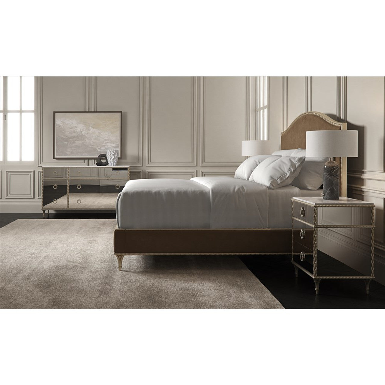 Caracole Fontainebleau King Bed - Luxury Upholstered with Aglow Finish