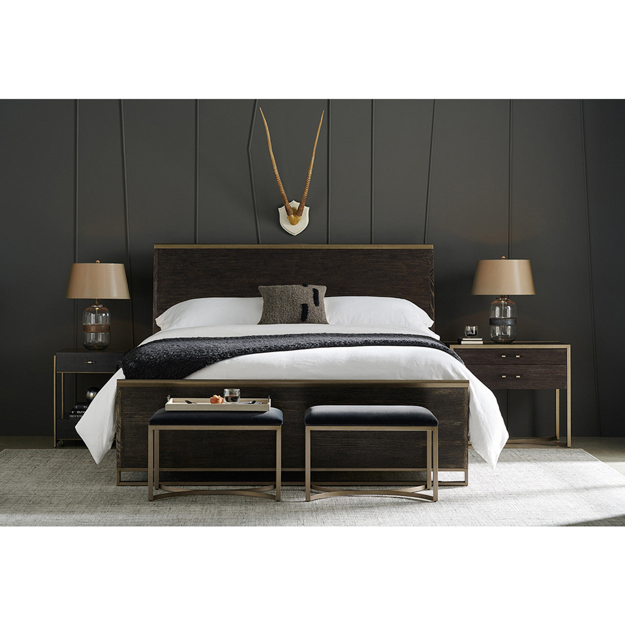 Caracole Modern Remix Wood Bed – King Size | Cerused Oak with Bronze Accents