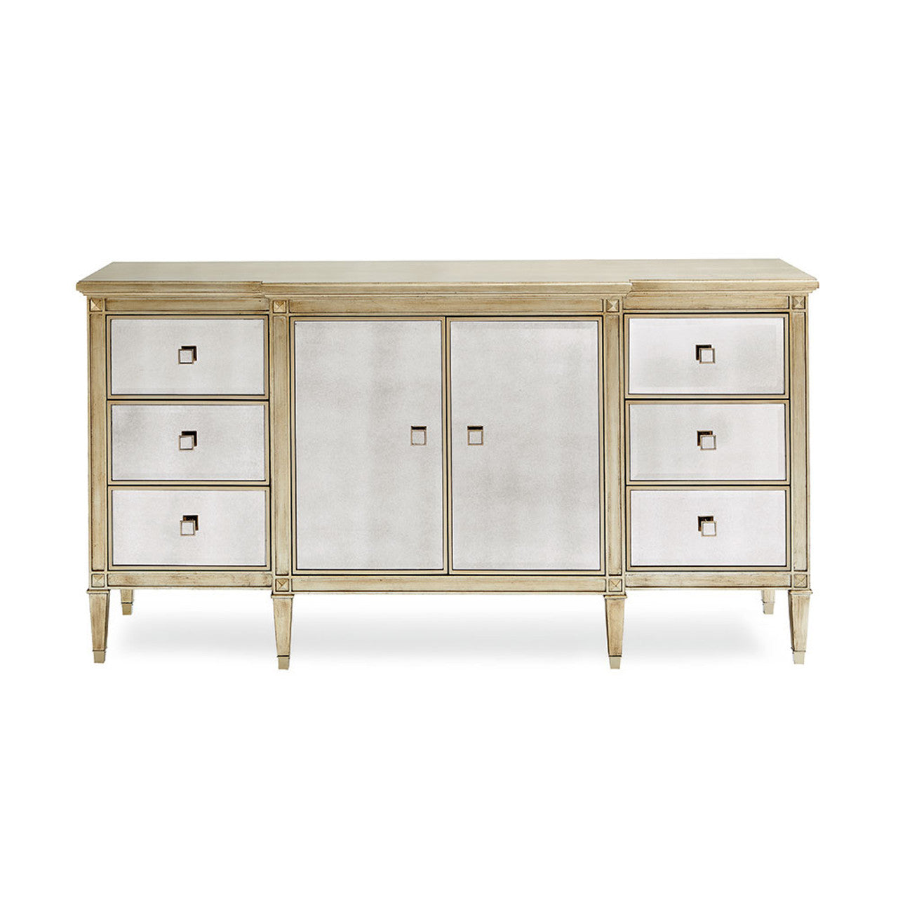 Caracole Classic La-Dee-Dah Dresser – Auric Silver Leaf with Antique Mirror Accents