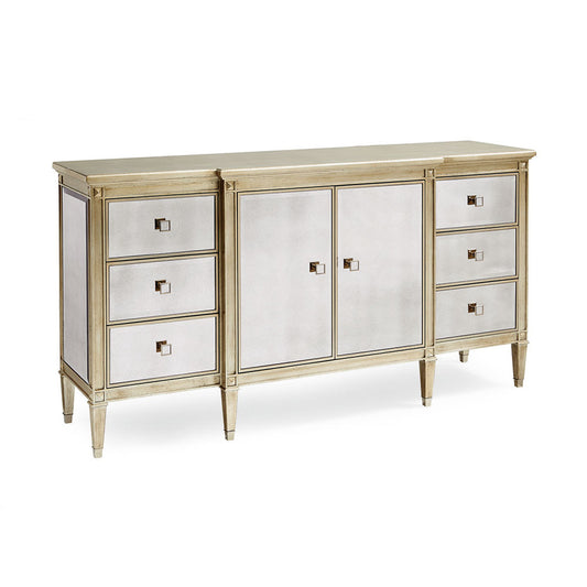 Caracole Classic La-Dee-Dah Dresser – Auric Silver Leaf with Antique Mirror Accents