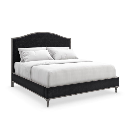 Caracole Fontainebleau Platform King Bed - Luxurious Upholstered Bed with Sea Smoke Leaf Trim