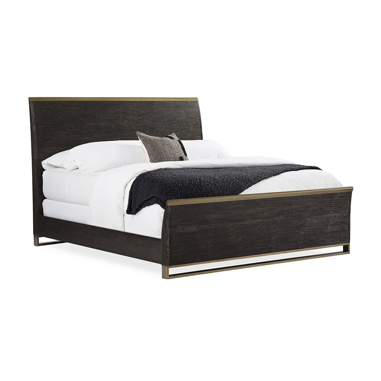 Caracole Modern Remix Wood Bed – King Size | Cerused Oak with Bronze Accents