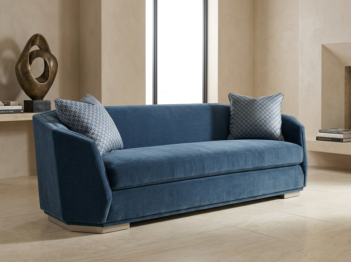 Modern Expressions Blue Velvet Designer Sofa | Showroom Sample