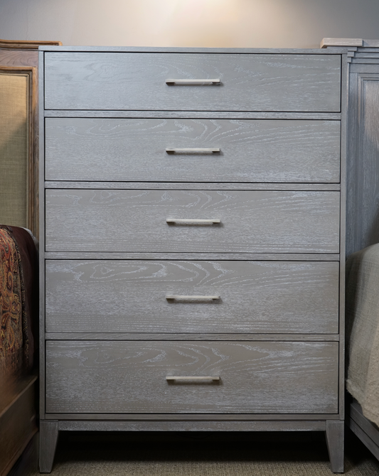 Modern Grey Wood Grain Five-Drawer Chest.