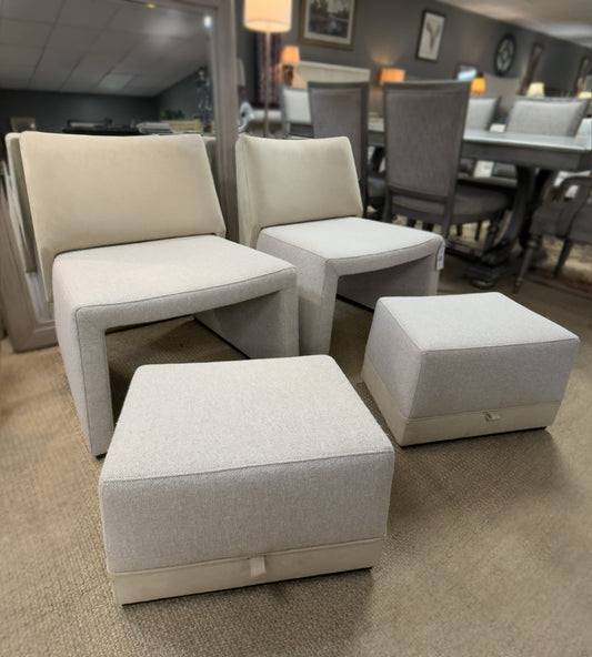 Modern Designer Accent Chairs with Ottomans – Set of 4 Pieces