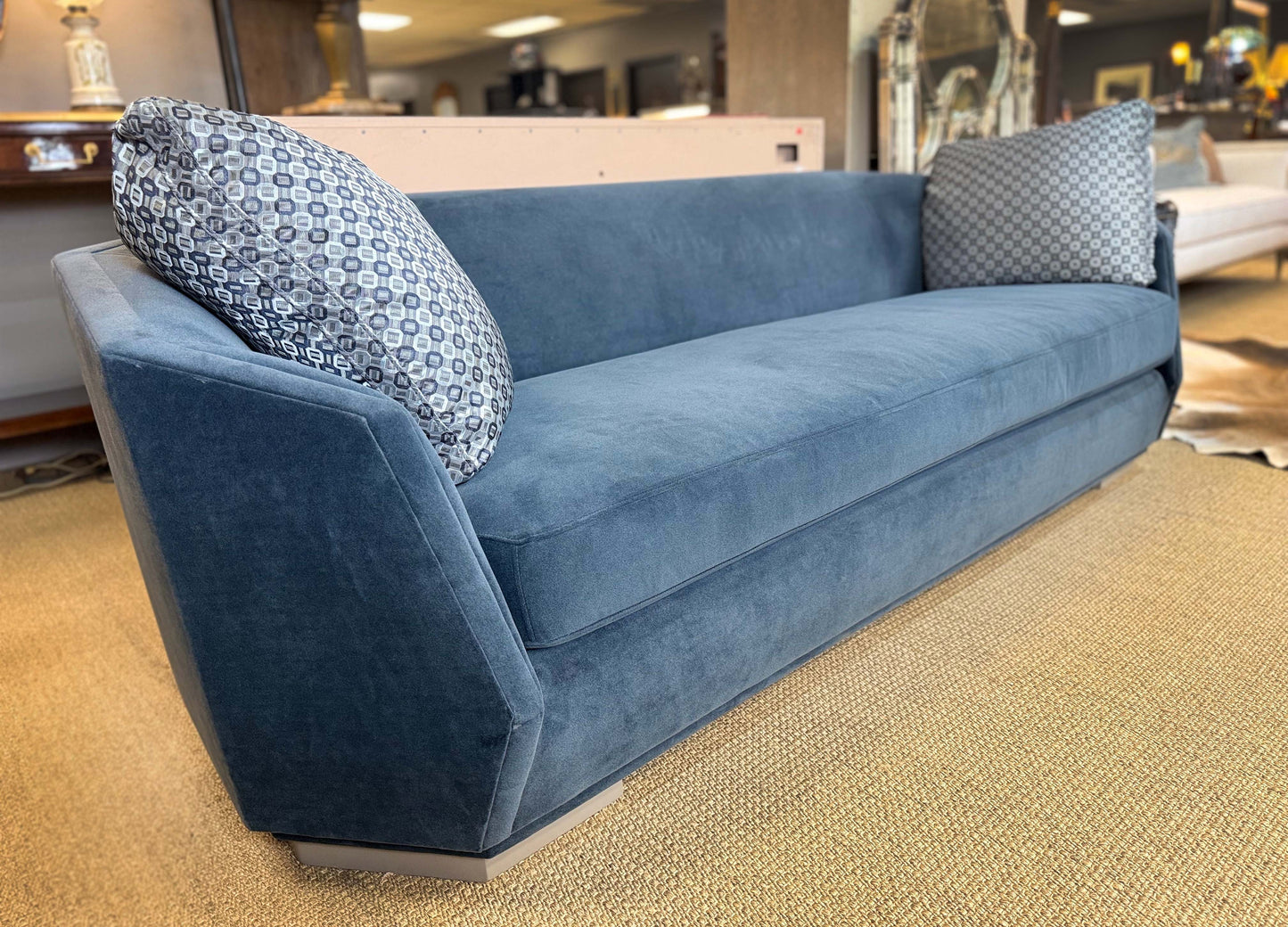 Modern Expressions Blue Velvet Designer Sofa | Showroom Sample