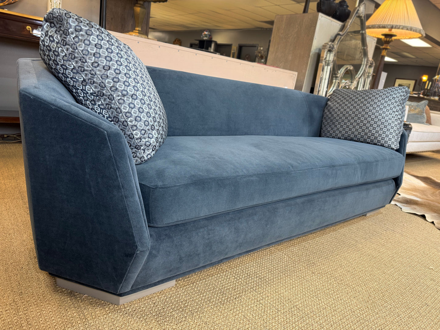 Modern Expressions Blue Velvet Designer Sofa | Showroom Sample
