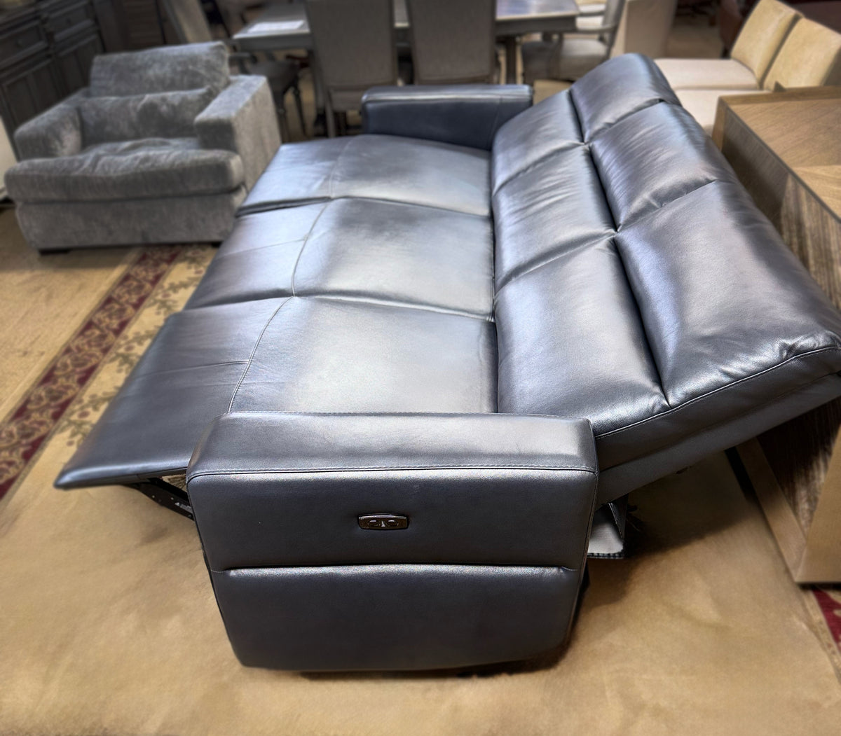 Genuine Leather Triple Power Reclining Sofa – Made in USA | Showroom Sample