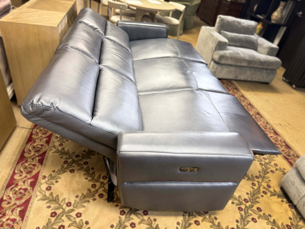 Genuine Leather Triple Power Reclining Sofa – Made in USA | Showroom Sample
