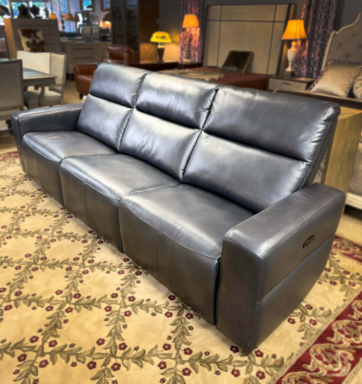 Genuine Leather Triple Power Reclining Sofa – Made in USA | Showroom Sample