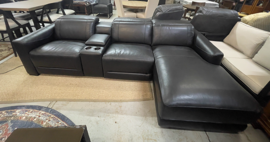 Black L-Shape Genuine Leather Sofa with Triple Power!