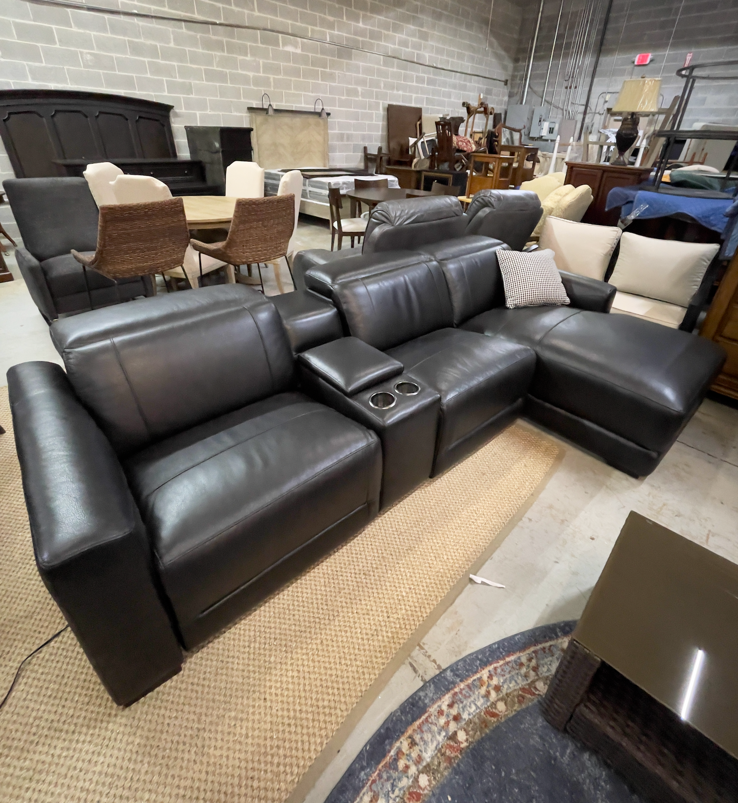 Black L-Shape Genuine Leather Sofa with Triple Power!