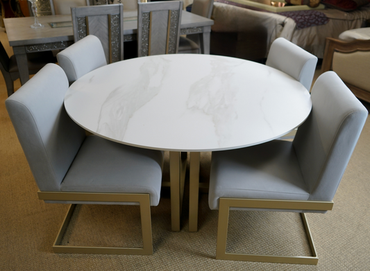 54" Round Sintered Stone Mix and Match Dining Table with Chair 4pc Set
