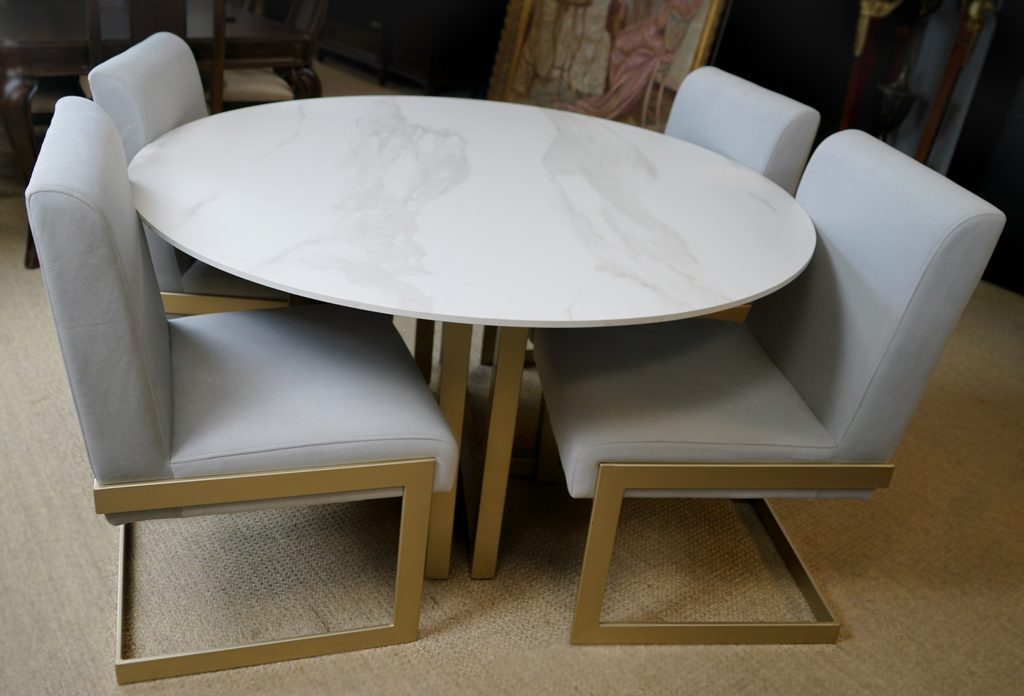 54" Round Sintered Stone Mix and Match Dining Table with Chair 4pc Set